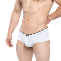 White mesh briefs with a black waistband and brand tag from MetroMaleWear cheek nacar 2028-78 product line