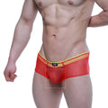 Red mesh briefs with yellow trim and a black logo waistband from MetroMaleWear cheek onion 2028-72 collection