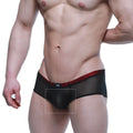 MetroMaleWear cheek patron 2028-71 black mesh briefs with red elastic waistband and small white logo