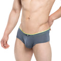Gray textured briefs with neon green waistband and black brand tag from metromalewear cheek sesgos 2028-77