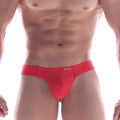Bright red MetroMaleWear cheek thong 2802-12 with smooth stretchy fabric and small rectangular waistband tag