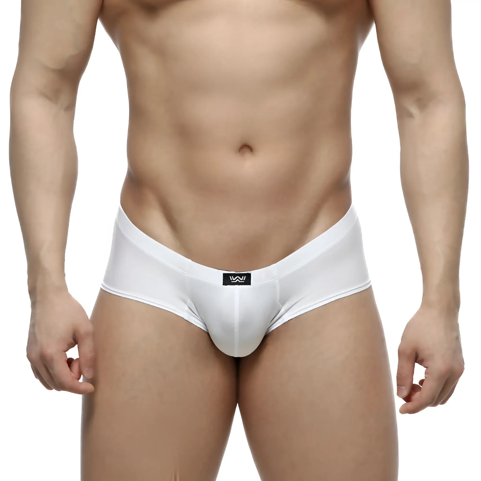 MetroMaleWear cheek white men’s briefs with sleek form-fitting design and black logo waistband for comfort and support