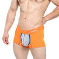 MetroMaleWear Ciclerut short boxer 7 inch orange briefs with gray and blue front panel and white branded elastic waistband