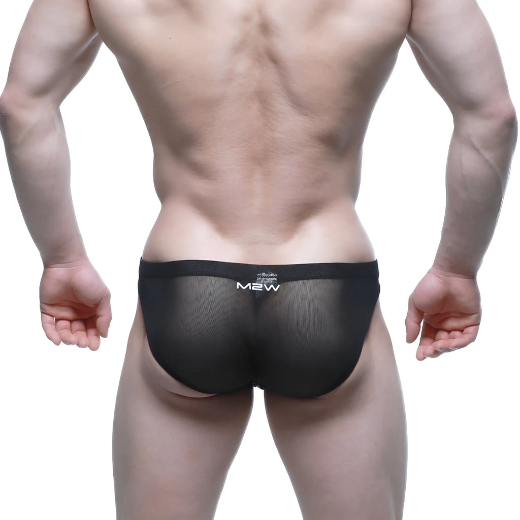 Black mesh briefs with white m2w logo on waistband metroMalewear cita bikini 5103-M58