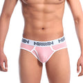 Metro malewear classic ribbed marshmallow pink briefs with white trim and gray logo waistband in textured fabric