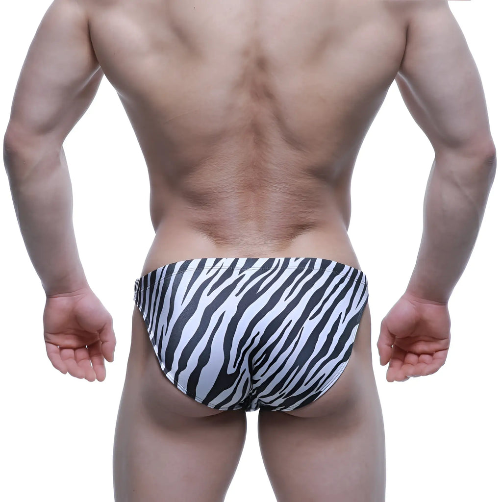 MetroMaleWear Classic swim bikini Hidalgo 4937-59 in black and white zebra-striped men’s swim trunks for beachwear