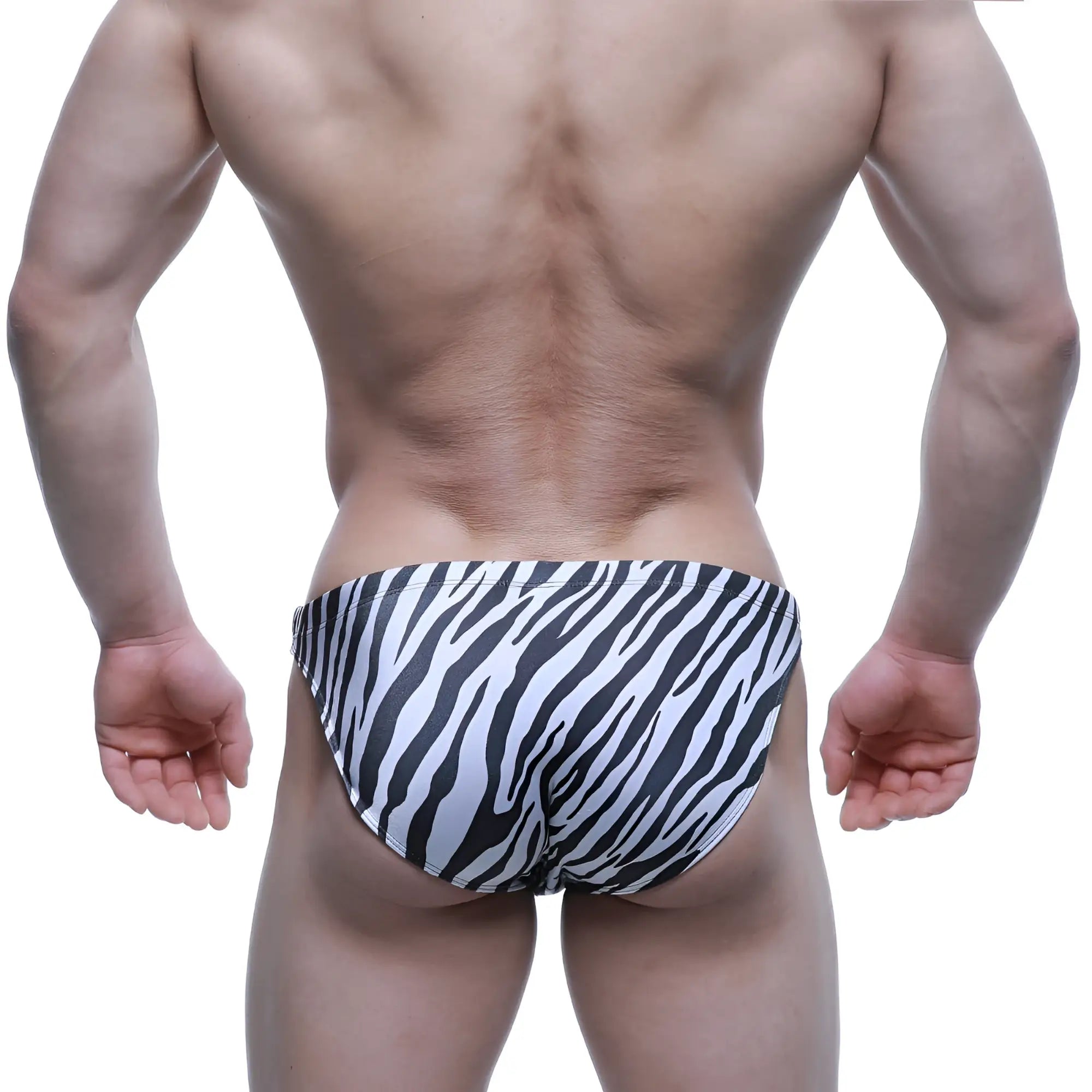 MetroMaleWear Classic swim bikini Hidalgo 4937-59 in black and white zebra-striped men’s swim trunks for beachwear