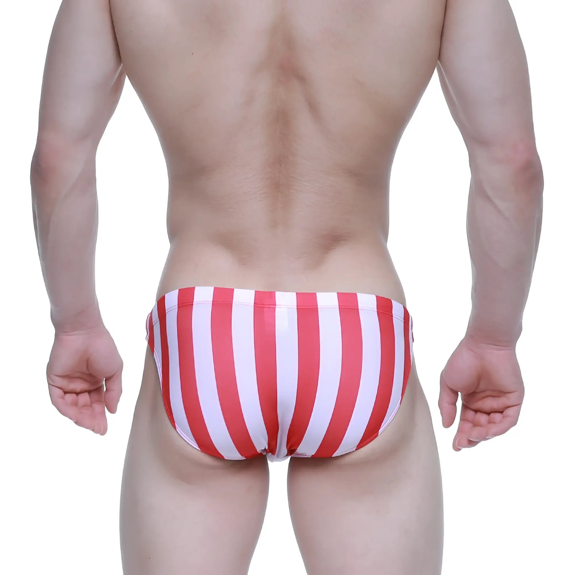 MetroMaleWear classic swim bikini with red and white vertical stripes for stylish summer beachwear