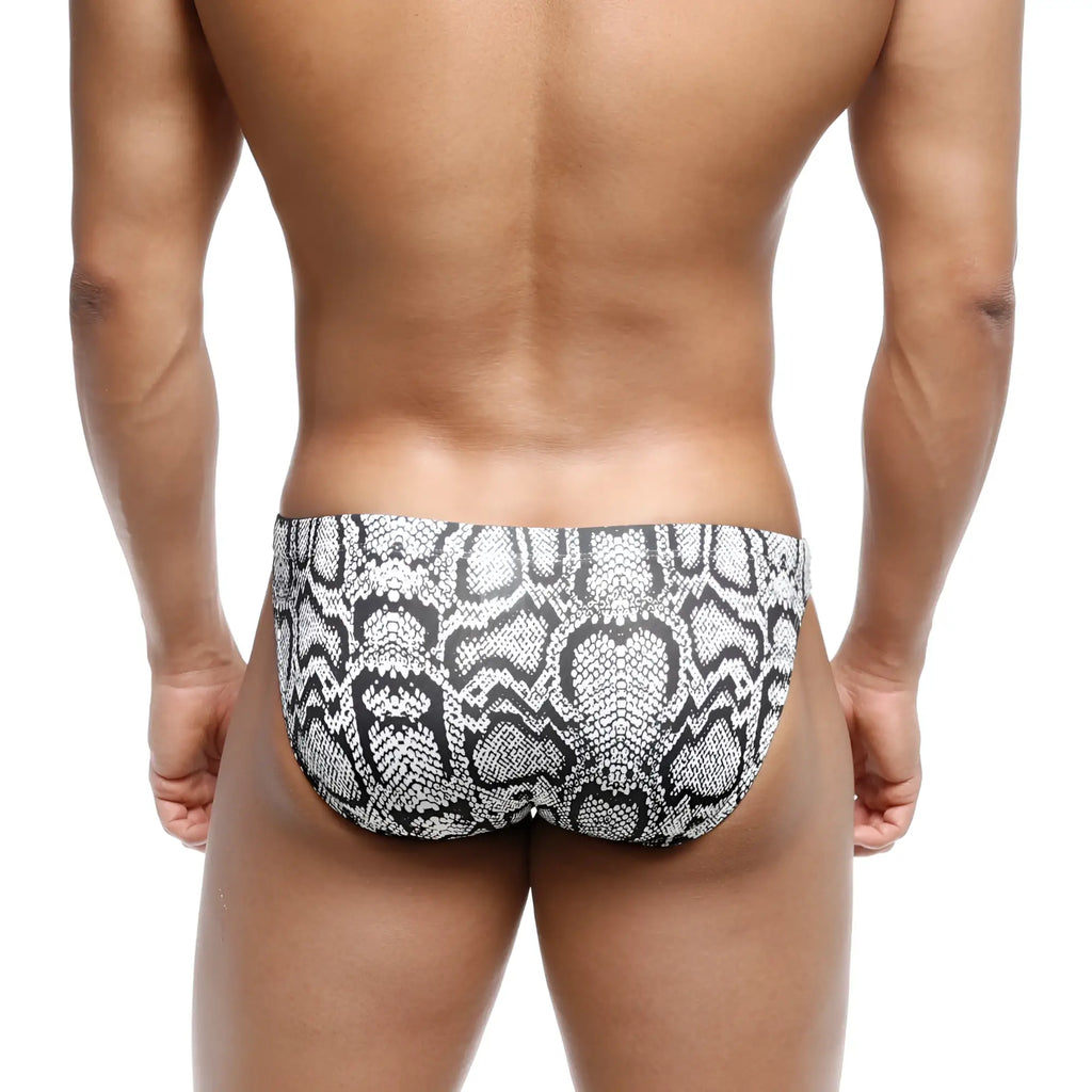 Metro male wear classic swim bikini with black and white snake scale pattern swim trunks for stylish beachwear