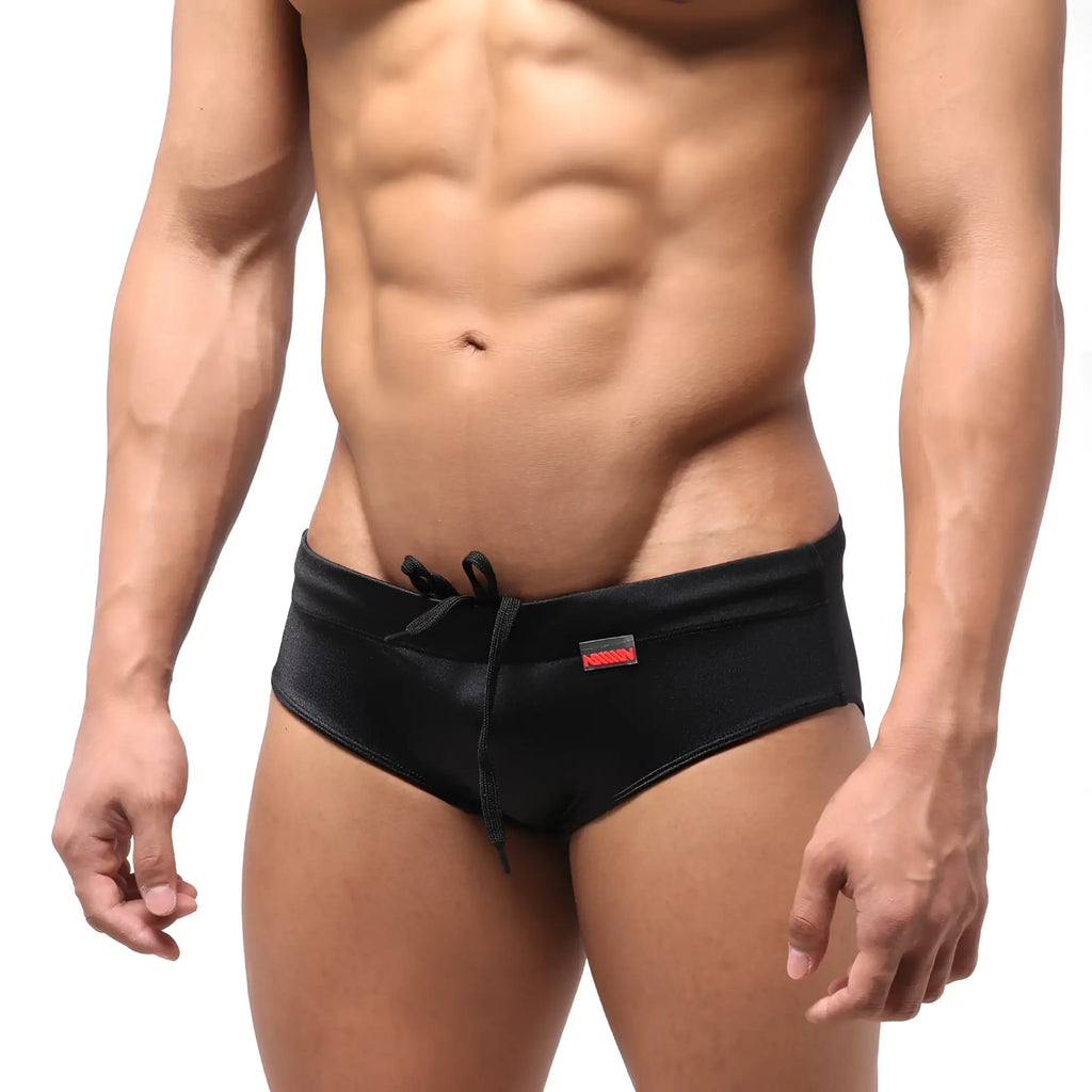 MetroMaleWear classic swim brief black 4914-22 with drawstring waistband and small red logo on the side