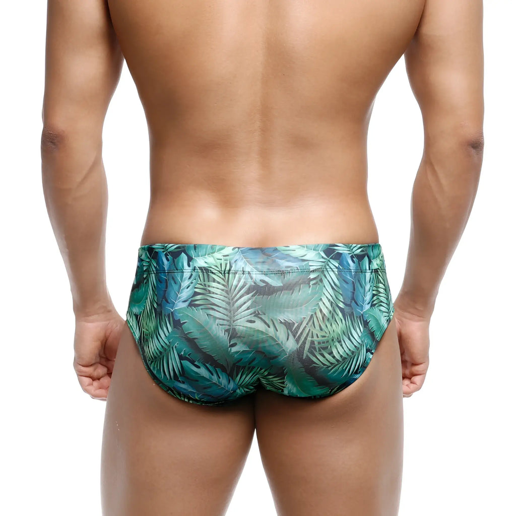 MetroMaleWear classic swim brief jungle 4914-08 green tropical leaf patterned swim trunks for men