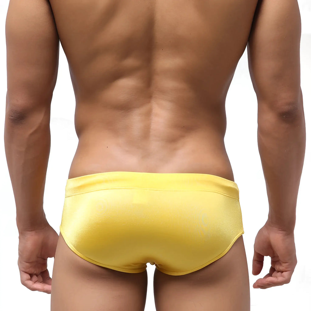 MetroMaleWear classic swim brief mango 4914-15 bright yellow sleek satin swim trunks for stylish beachwear