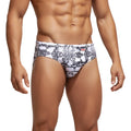 White swim trunks with black snake-scale pattern by metromalewear classic swim brief for stylish beachwear