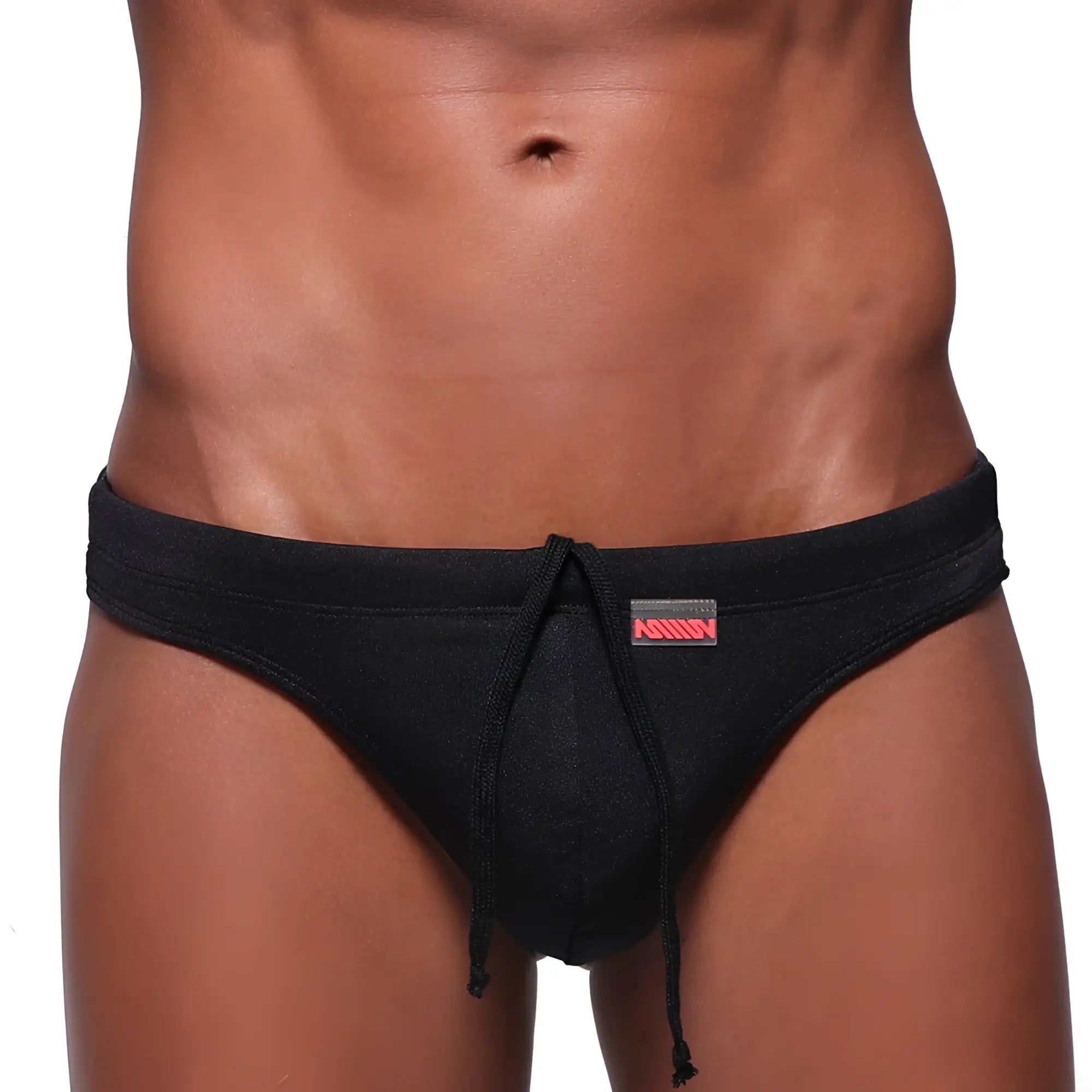 MetroMaleWear classic swim thong black 4902-20 with subtle textured fabric and red logo on waistband