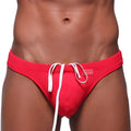 MetroMaleWear classic swim thong red with white drawstrings and small brand tag for stylish beachwear