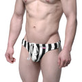 MetroMaleWear classic swim thong stripe 4902-34 with black and white stripes and white drawstring for swimming