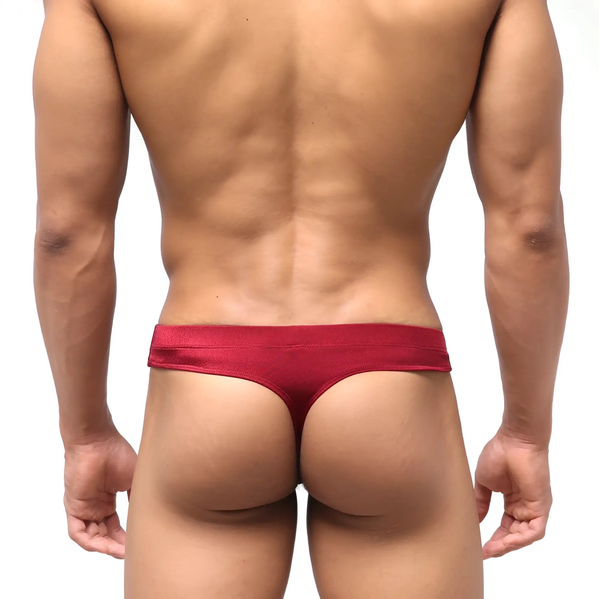 MetroMaleWear classic swim thong wine red satin with smooth glossy finish ideal for beachwear and swimming