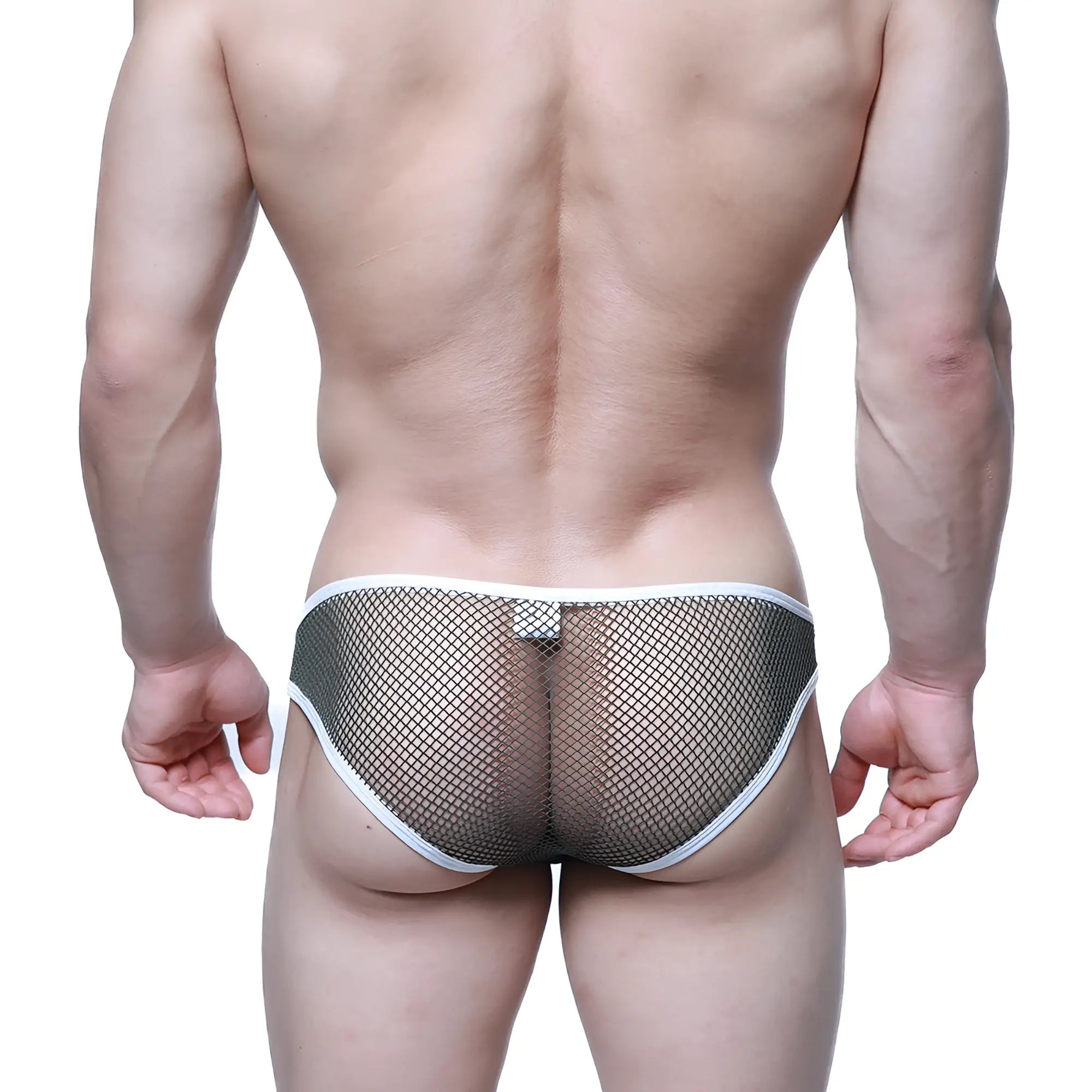 MetroMaleWear Cloud9 bikini briefs in black mesh with white trim highlighting lightweight breathable design