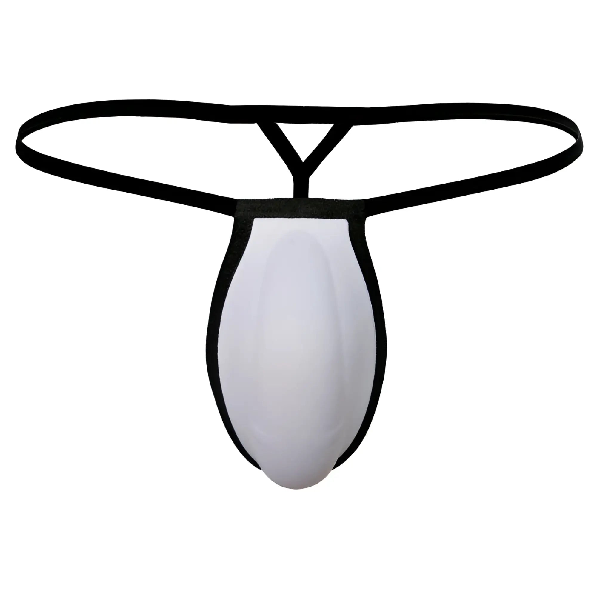 Black and white MetroMaleWear cock bra thong with sleek minimalist design shown from the back side