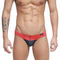 MetroMaleWear Colina Bikini red swim trunks with sleek navy blue two-tone modern design for stylish beachwear