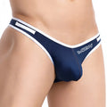 Navy blue MetroMaleWear Colonel Bikini briefs with white trim and stripes designed for comfortable daily wear