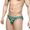Green tropical leaf-patterned men’s briefs metroMalewear colorado jock strap jungle 5011-08 front view