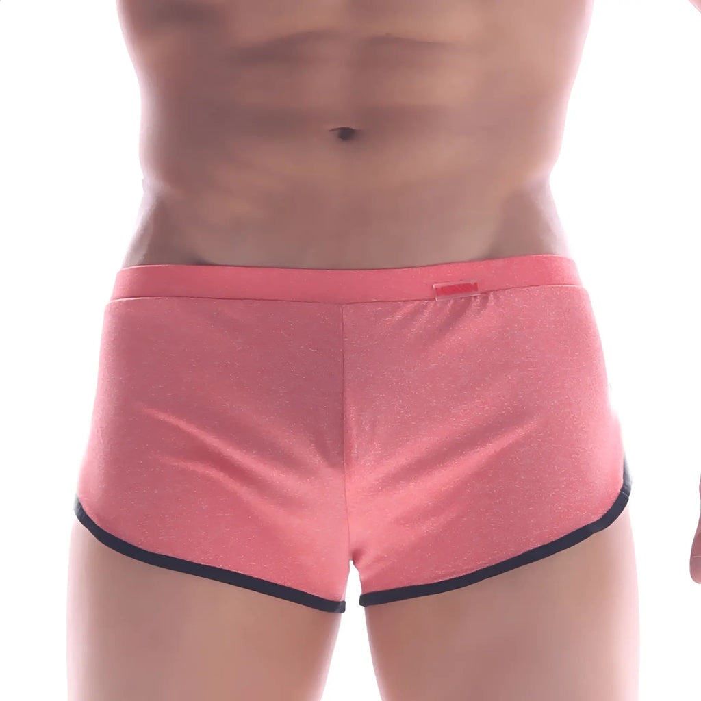 Pink athletic shorts with black trim and subtle textured fabric from metromalewear comfort boxer orange 8019-14 collection