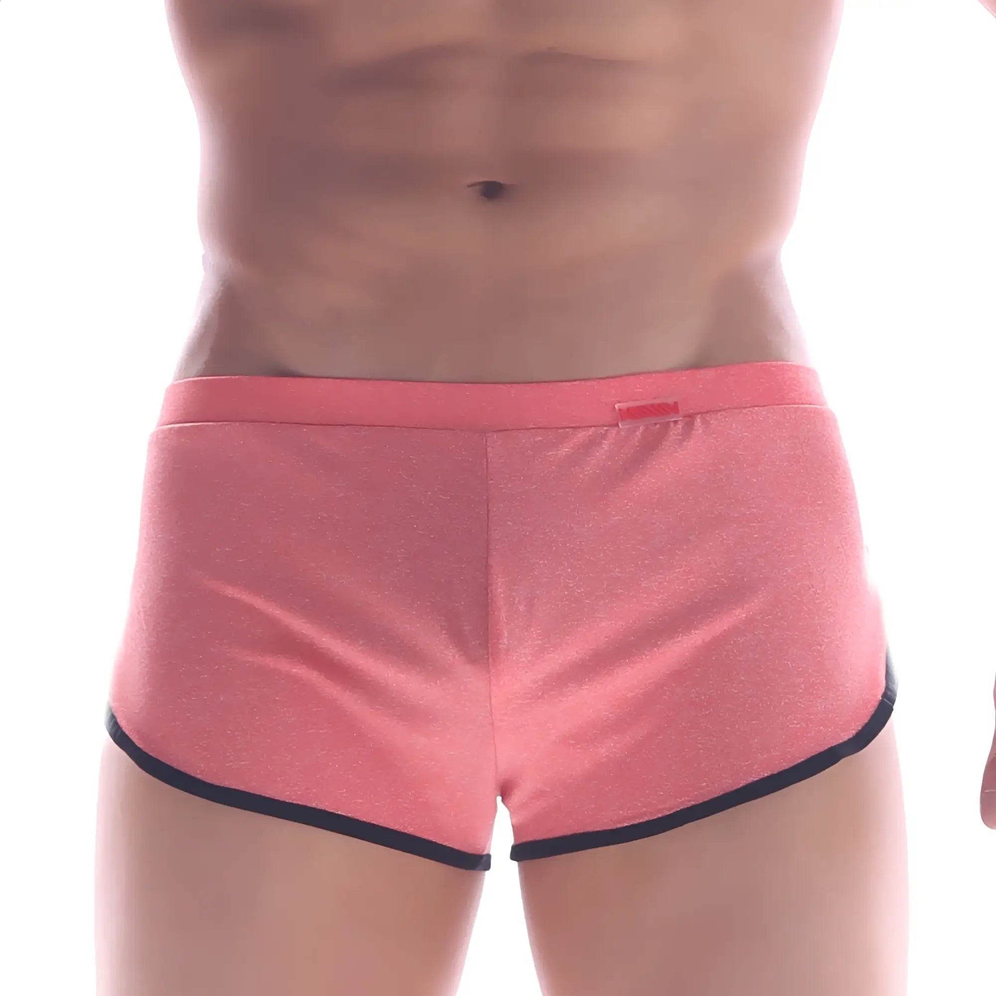 Pink athletic shorts with black trim and subtle textured fabric from metromalewear comfort boxer orange 8019-14 collection