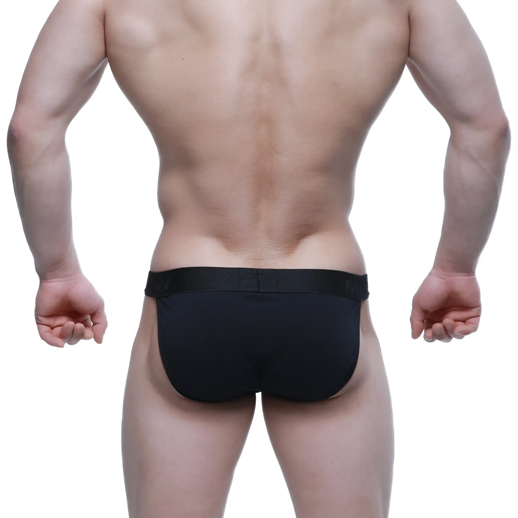 MetroMaleWear contrast bikini black briefs with smooth form fitting design and elastic waistband front view