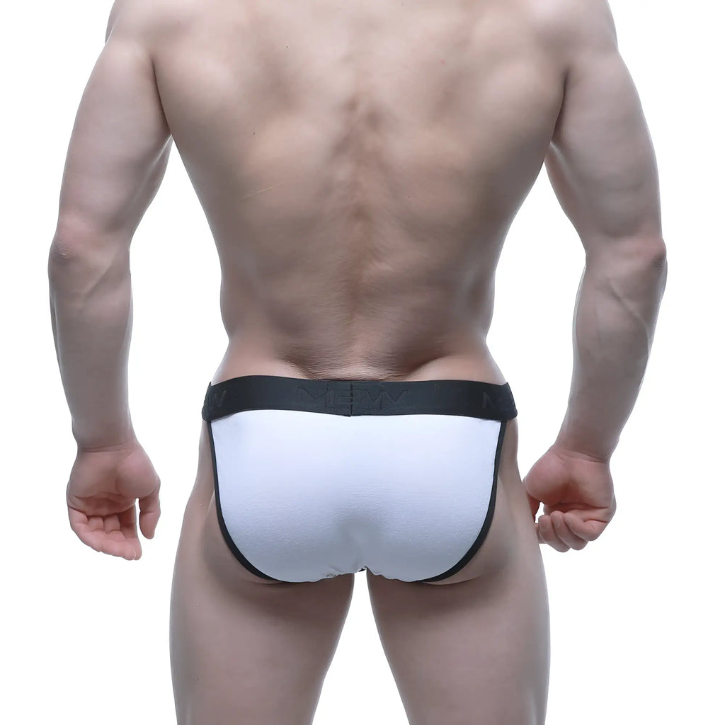White briefs with black trim and branded waistband from metromalewear contrast bikini white 3004-c00 collection