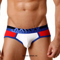 White red and blue athletic briefs with bold metromalewear logo on waistband metroMalewear contrast brief red ii 9004-02