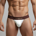 White and brown m2w metro malewear cosmos bikini briefs with smooth form-fitting design in cream 1124-04
