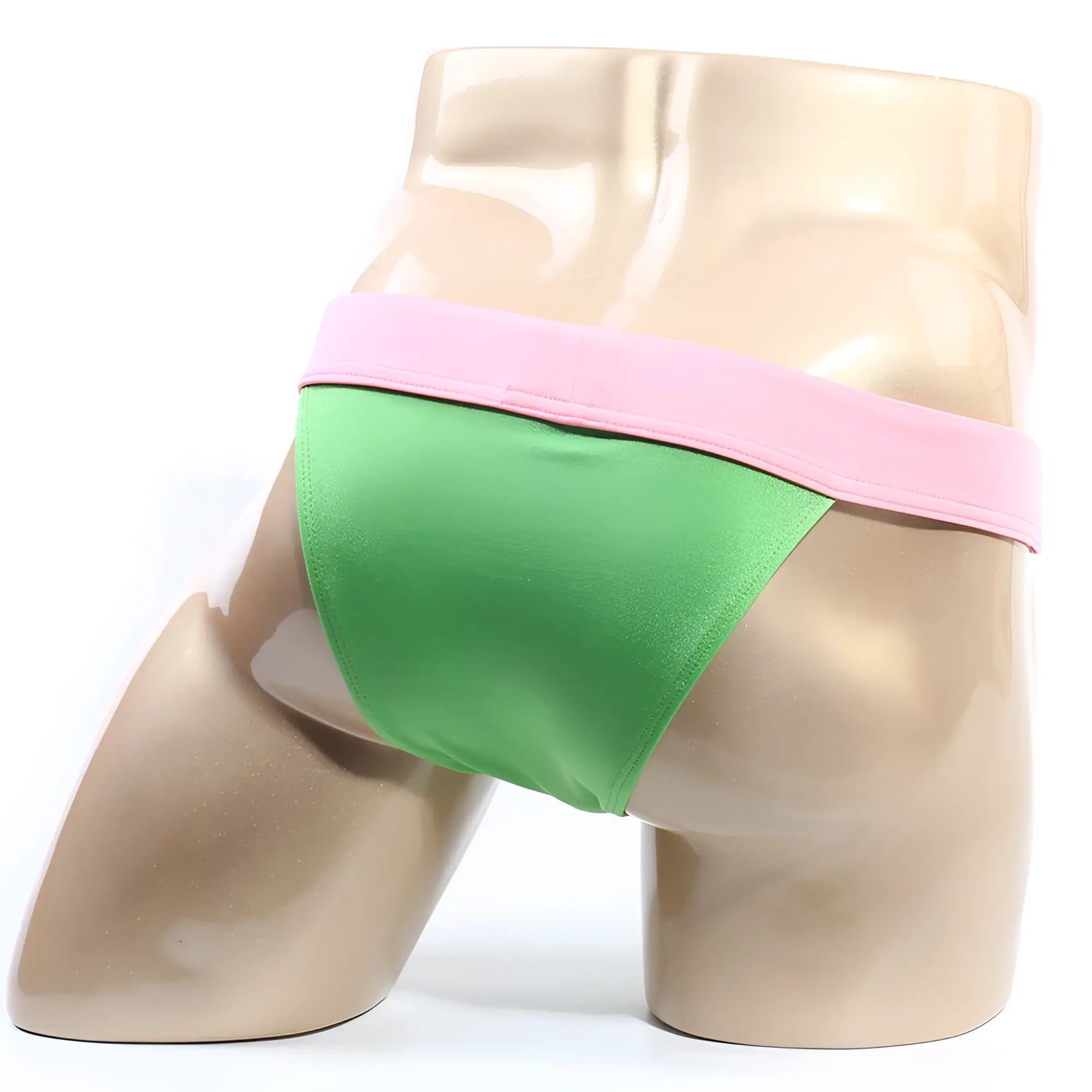 MetroMaleWear Cosmos bikini green satin briefs with a pink waistband for comfortable stylish wear