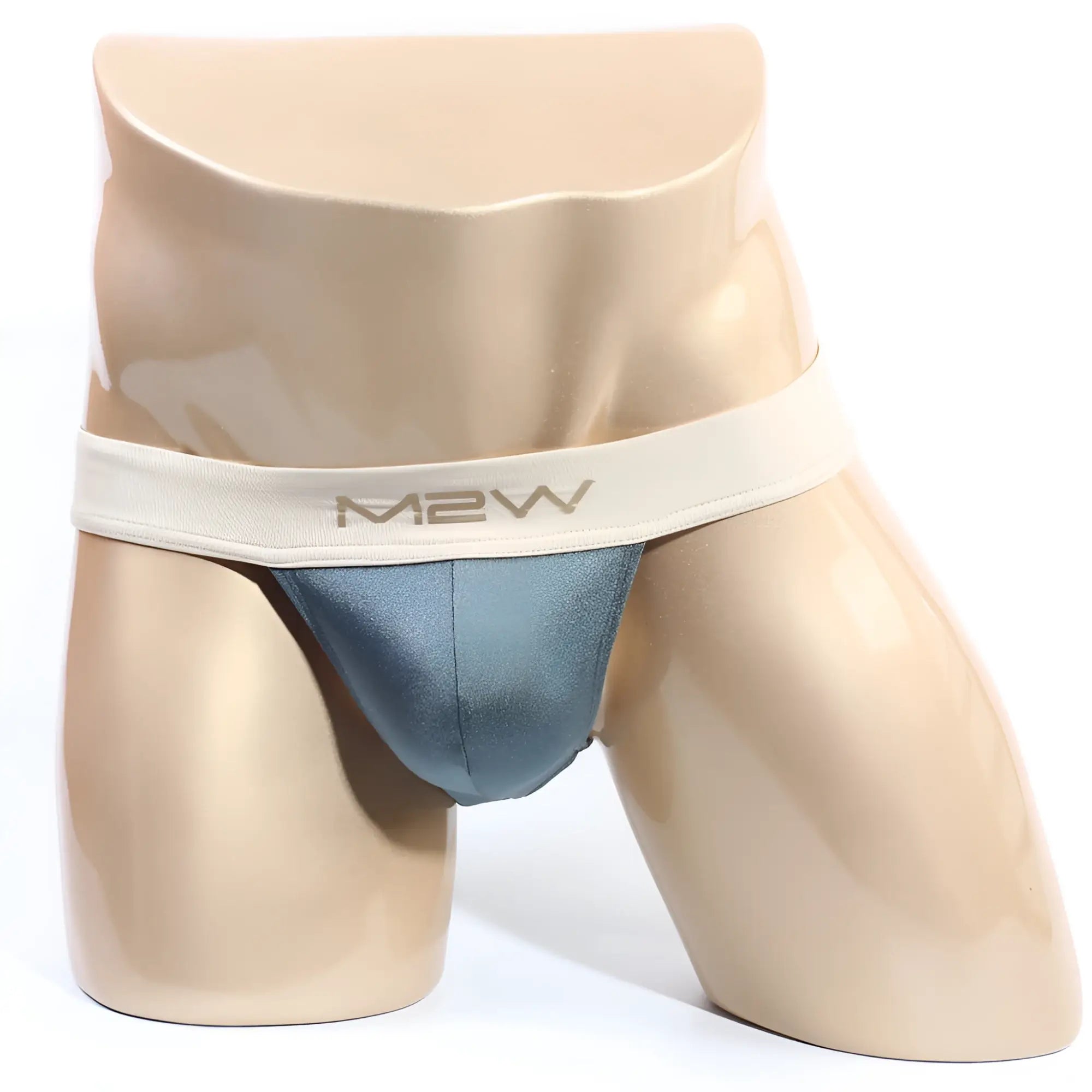 M2w men’s blue satin briefs with cream elastic waistband metro male wear cosmos bikini moss 1124-07 front view