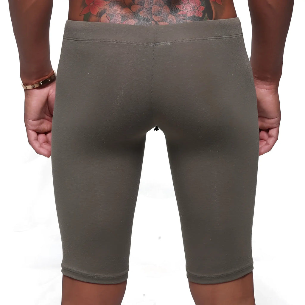 Metro malewear cotton biker khaki 3020-26 olive green stretch fabric bike shorts with high waistband and ribbed cuffs