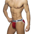 Red men’s cotton briefs with white elastic waistband and black ammun branding metroMalewear bikini maroon 3004-34