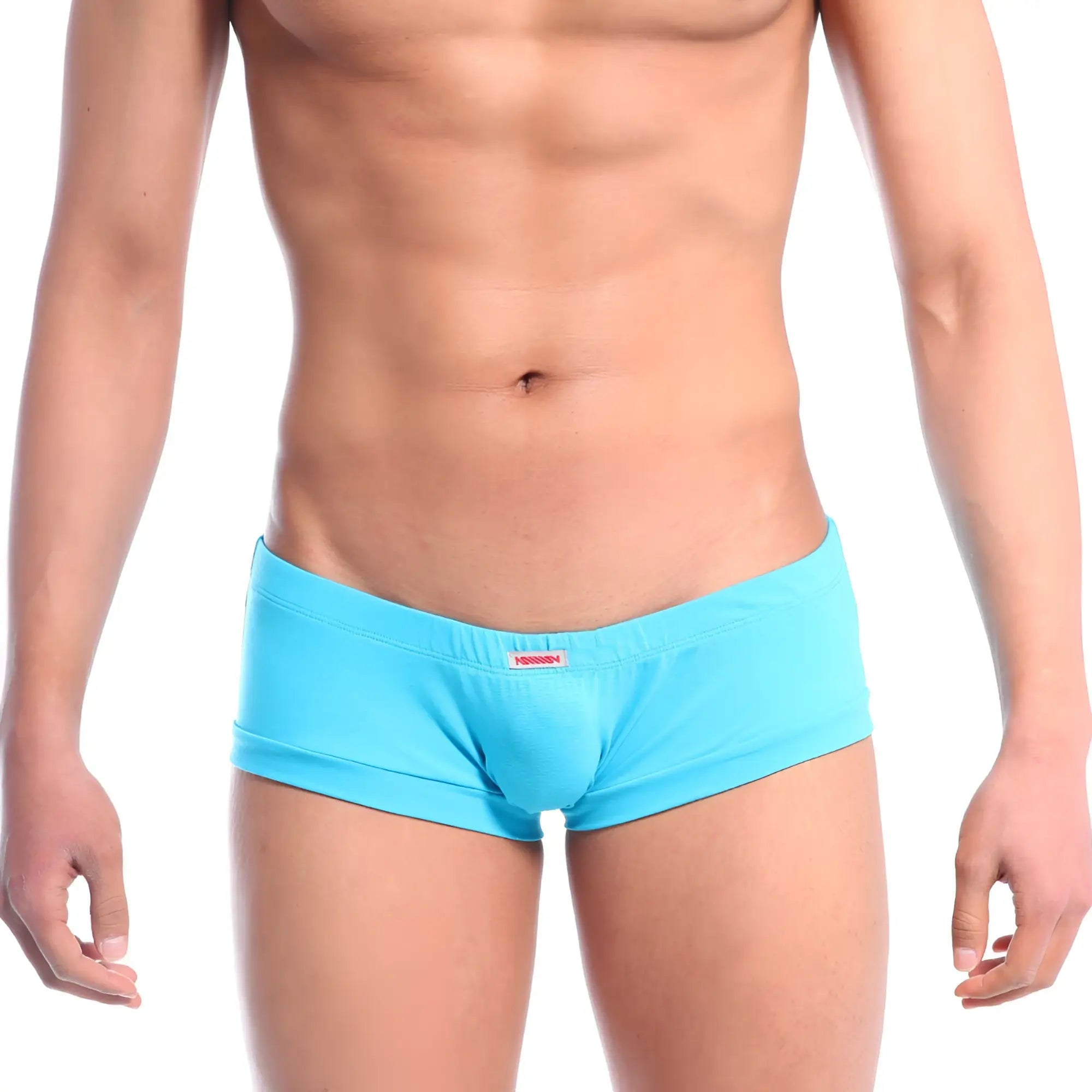 Bright turquoise metro male wear cotton boxster neo blue 3010-08 men’s briefs with snug fit and red waistband tag