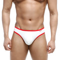 White briefs with red trim cotton half-bikini thong by metromalewear showing front side