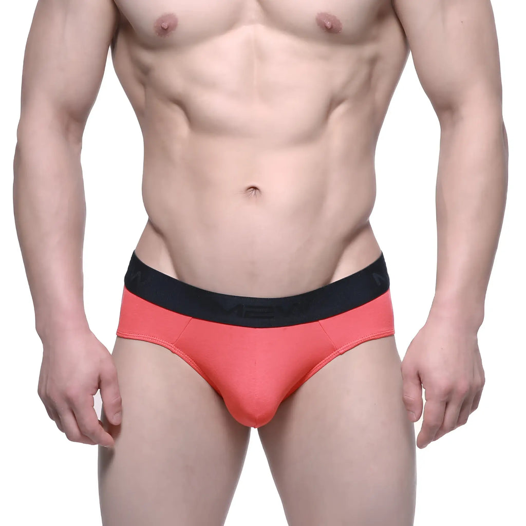 Coral cotton hip briefs with black mev logo elastic waistband by MetroMaleWear model 3006-24