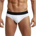 White cotton briefs with a black waistband metro male wear cotton hip brief cristalino 3006-02 front view
