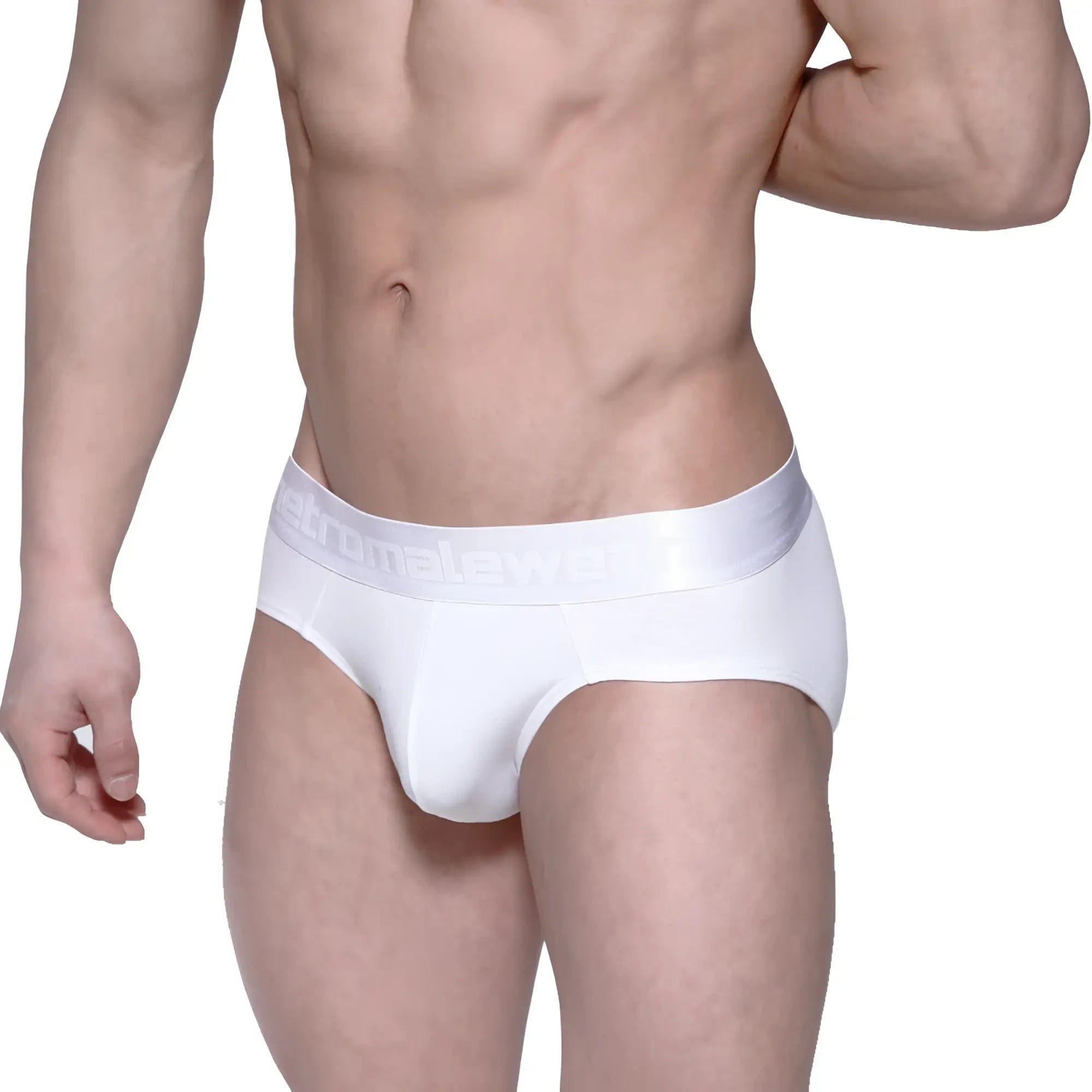 White mens briefs metro male wear cotton hip brief crystal 3006-01 with smooth fit and embossed elastic waistband