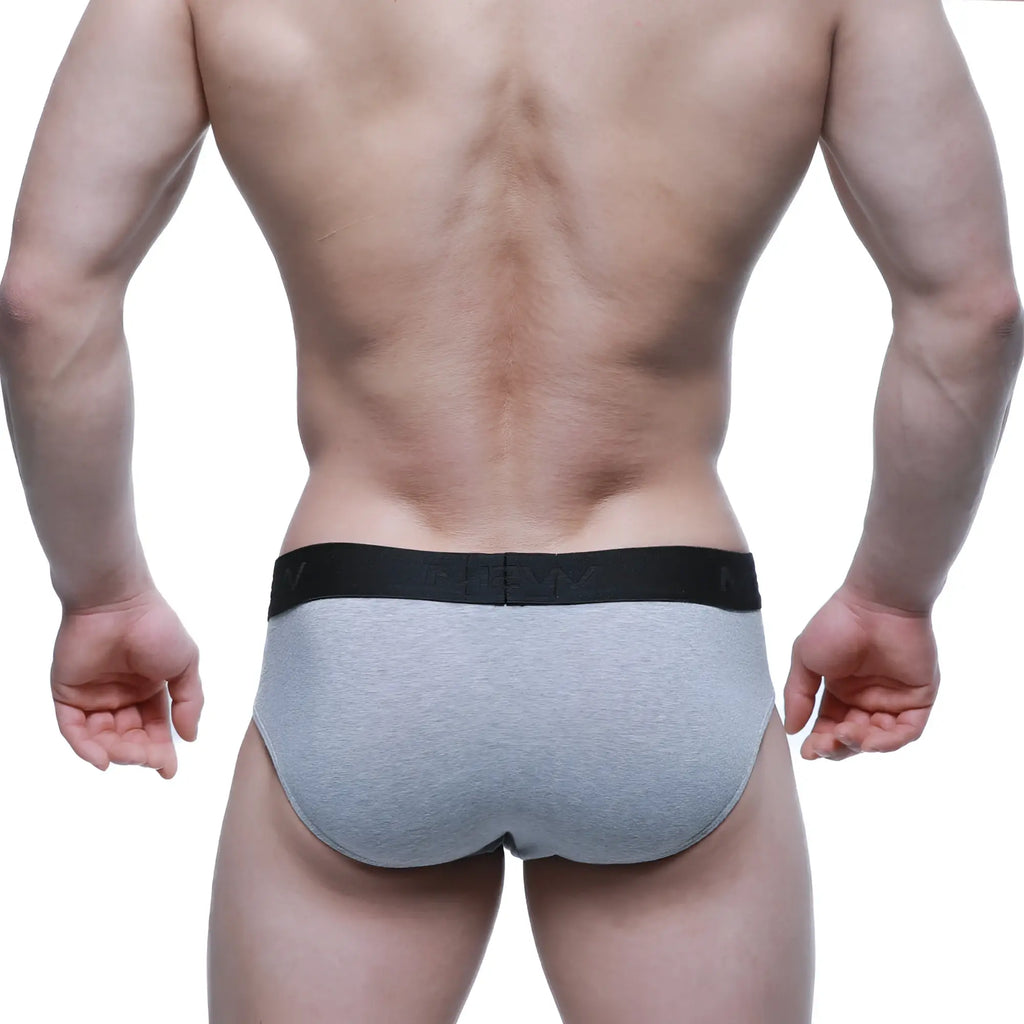 Gray heathered cotton briefs with black elastic waistband featuring MetroMaleWear logo in Jasper Gray 3006-09