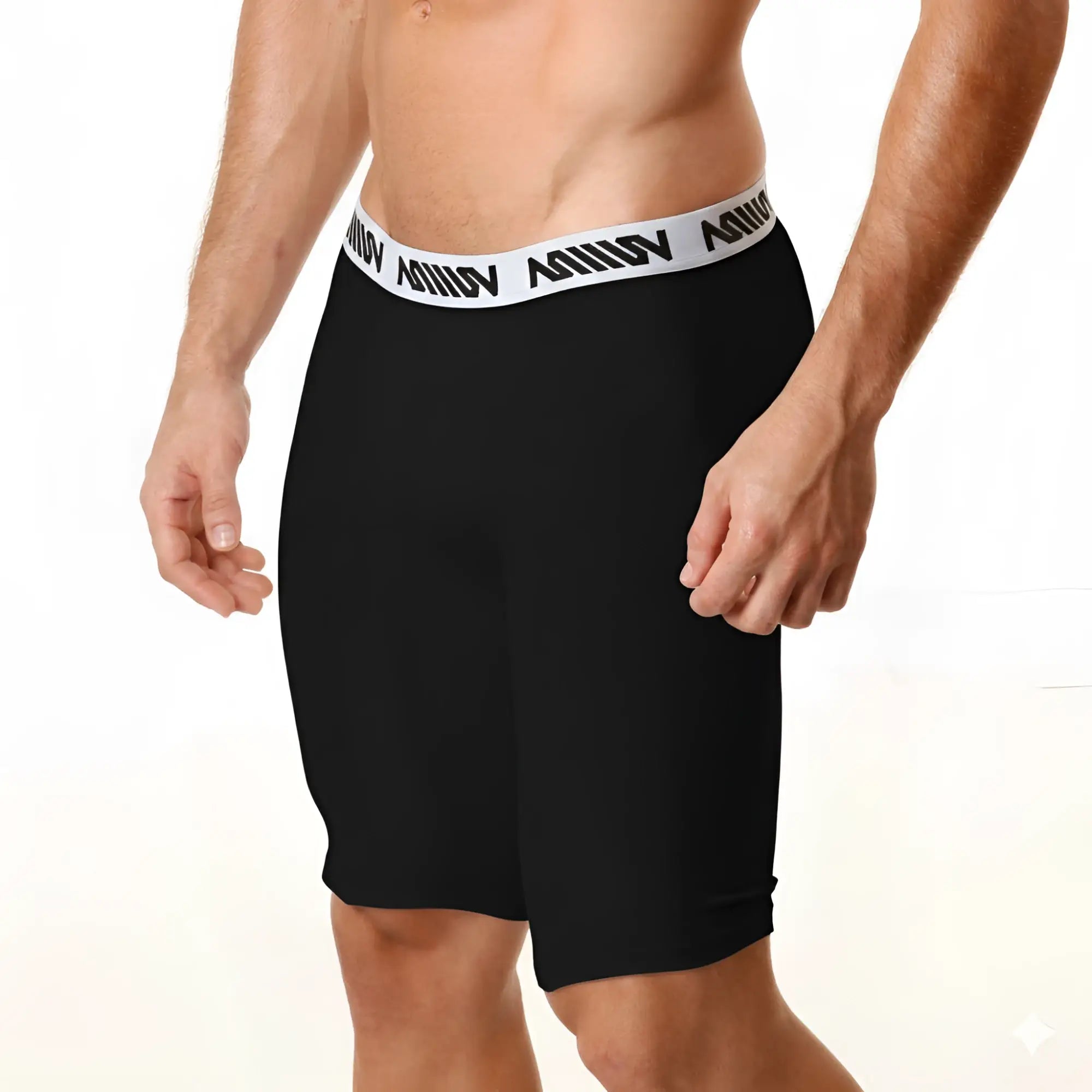 Black mens cotton athletic shorts with white elastic aquav logo waistband metroMalewear 15 inch 3024-20