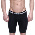 Black metromalewear cotton compression shorts with white logo band intense 15 inch 3024-21 front view