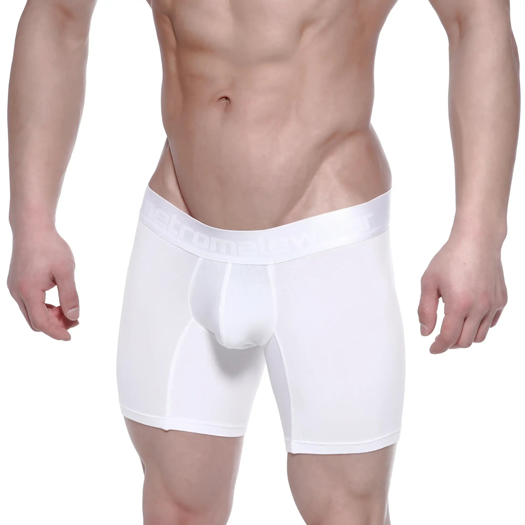 White men’s cotton boxer briefs metro male wear with contoured design and elastic waistband in crystal color