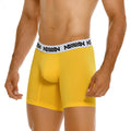 Yellow cotton metroMalewear cotton mid boxer briefs with white waistband and black logo text