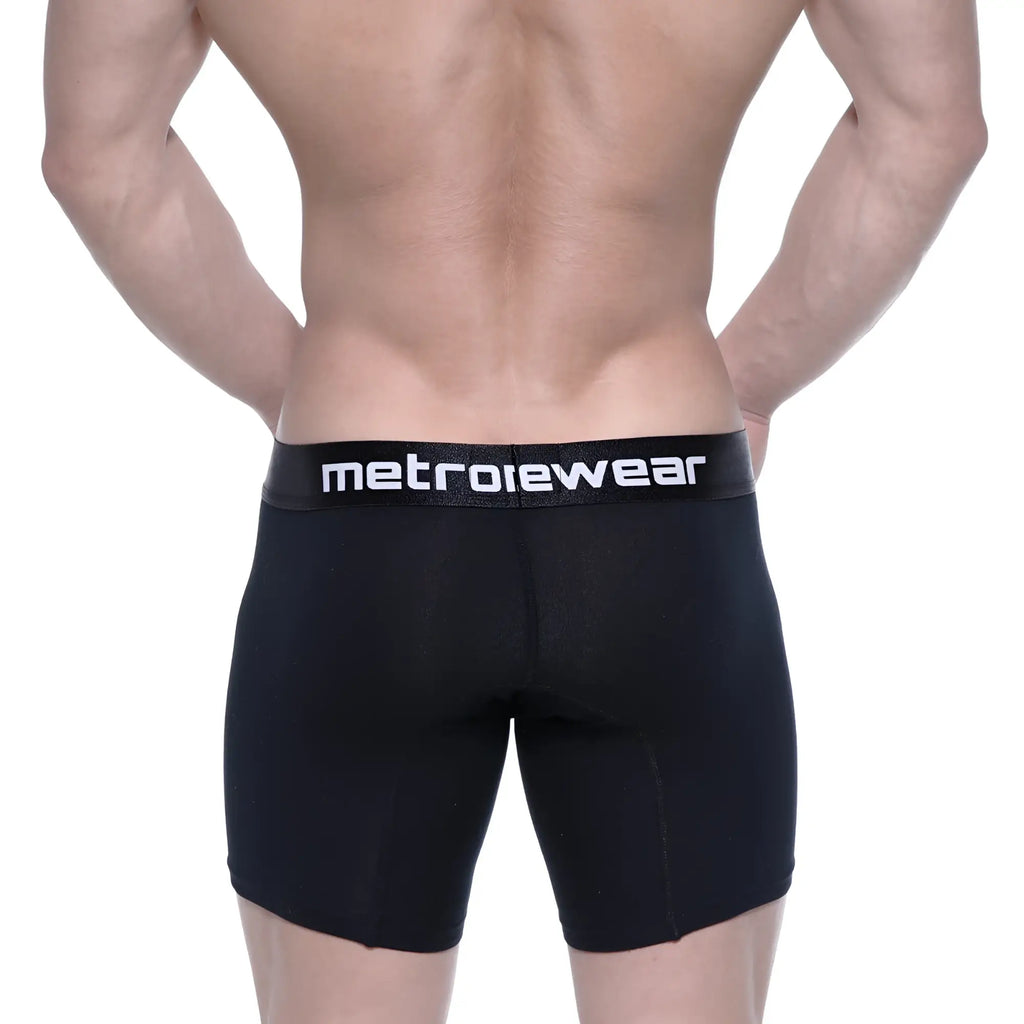 Black metrowear cotton mid boxer briefs with white logo on waistband intense 10 inch 3023-21 front view