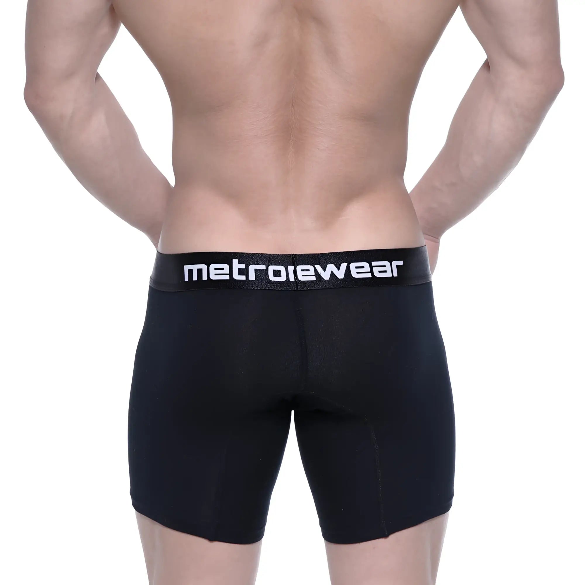 Black metrowear cotton mid boxer briefs with white logo on waistband intense 10 inch 3023-21 front view