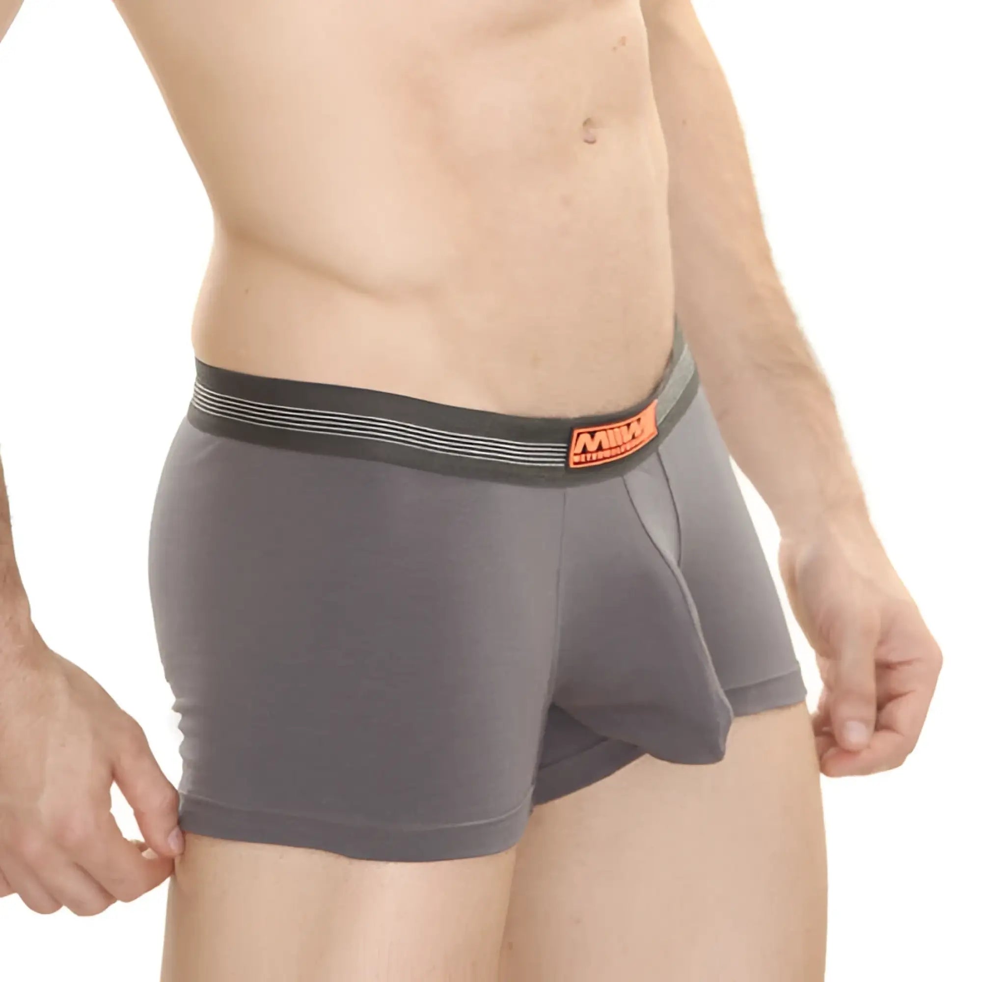 MetroMalewear cotton pouch boxer charcoal 3013-11 gray boxer briefs with black waistband and orange milk label
