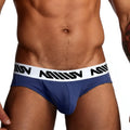 Metro malewear cotton pouch hip brief in dark blue with white waistband and black miiiv branding
